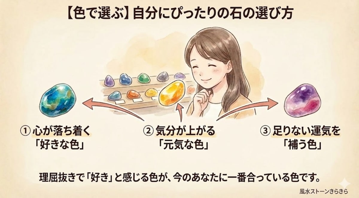 好きな色や色の意味から自分に合うパワーストーンを選ぶ方法の図解