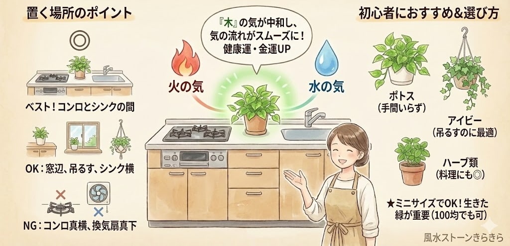 運気を底上げするキッチンの観葉植物。火と水の気を中和する配置と、初心者におすすめの種類